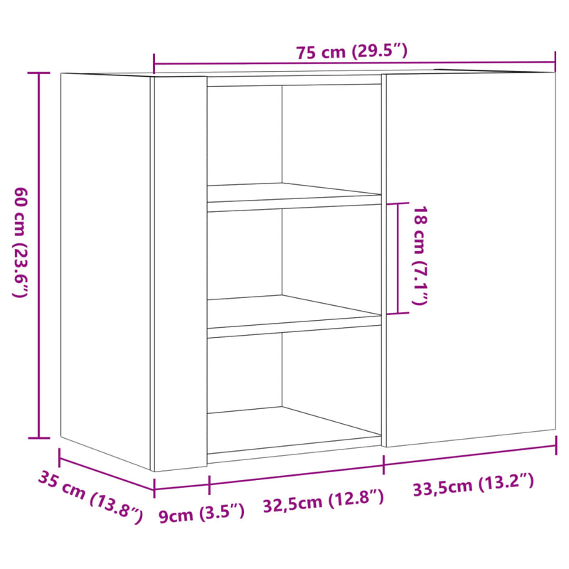 vidaXL sonoma tölgy színű szerelt fa faliszekrény 75 x 35 x 60 cm