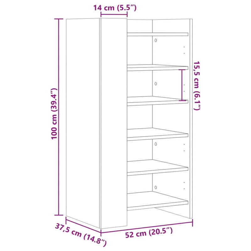 vidaXL füstös tölgy színű szerelt fa cipőszekrény 52 x 37,5 x 100 cm