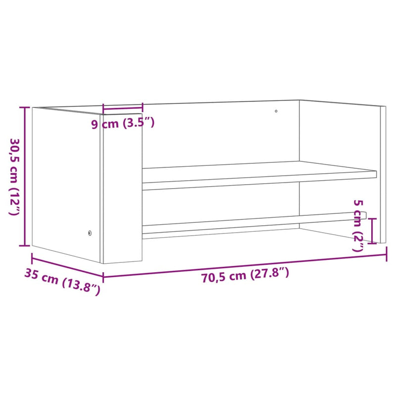 vidaXL füstölt tölgy színű szerelt fa fali polc 70,5x35x30,5 cm