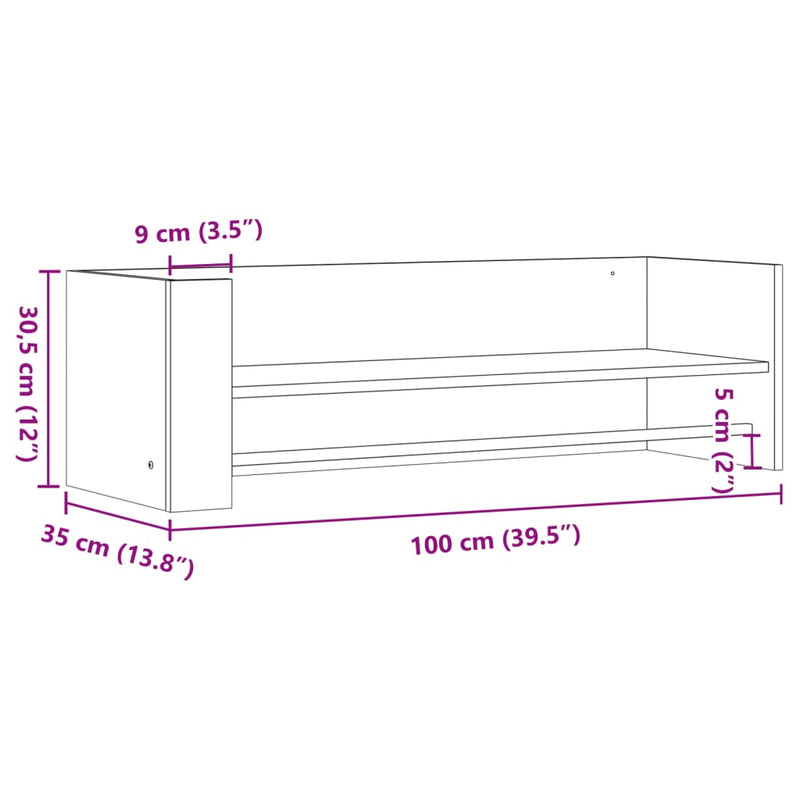 vidaXL sonoma tölgy színű szerelt fa fali polc 100 x 35 x 30,5 cm