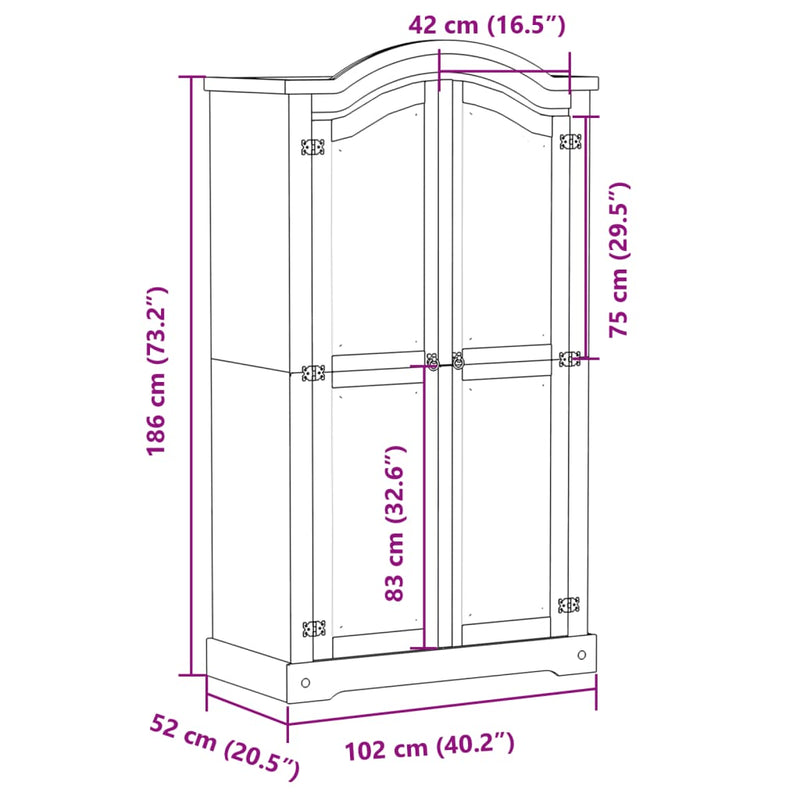 vidaXL fehér Corona tömör fenyőfa ruhásszekrény 102 x 52 x 186 cm