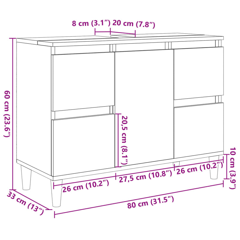 vidaXL sonoma tölgy színű szerelt fa mosdószekrény 80 x 33 x 60 cm