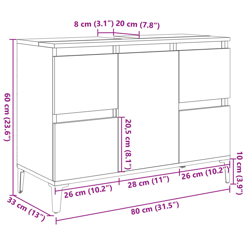 vidaXL sonoma tölgy színű szerelt fa mosdószekrény 80 x 33 x 60 cm