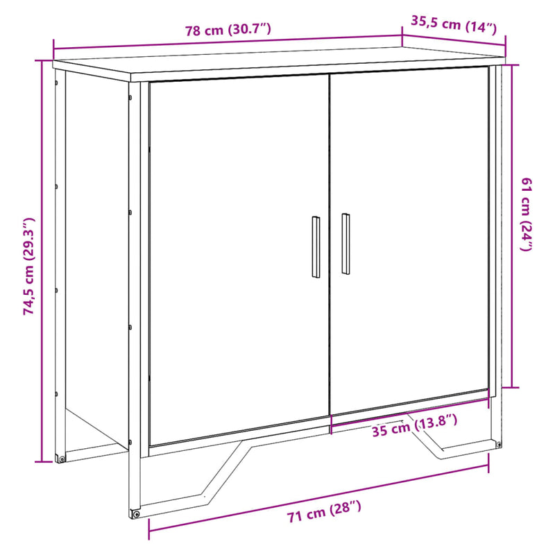 vidaXL sonoma tölgy színű szerelt fa tálalószekrény 78x35,5x74,5 cm