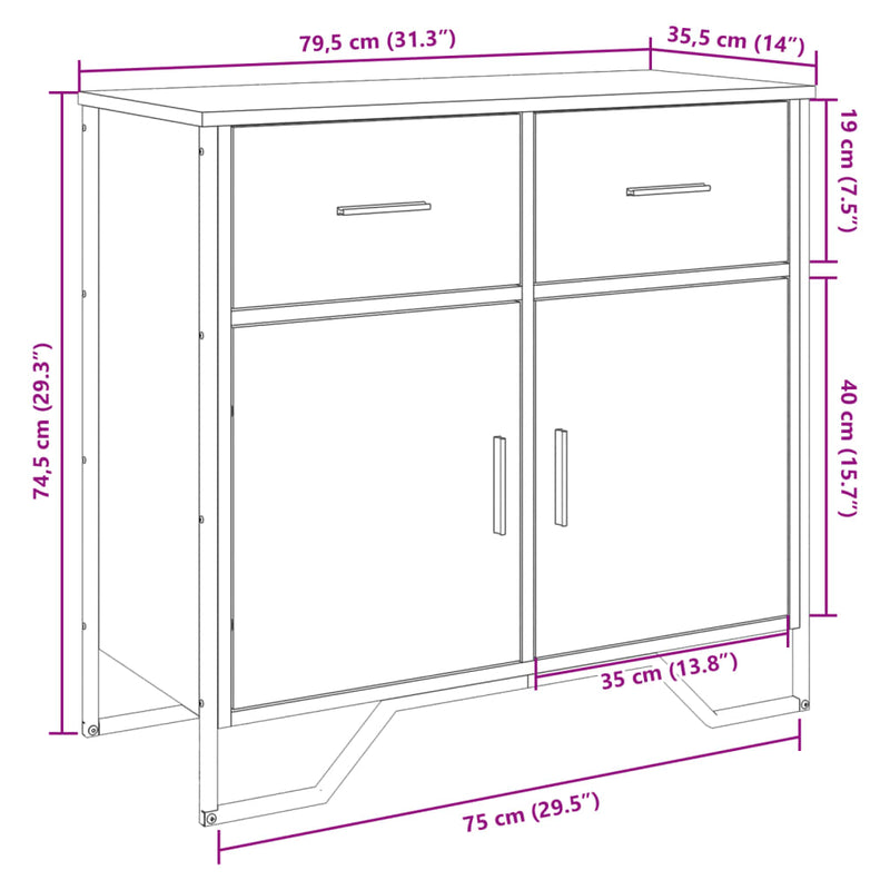 vidaXL fekete szerelt fa tálalóasztal 79,5 x 35,5 x 74,5 cm