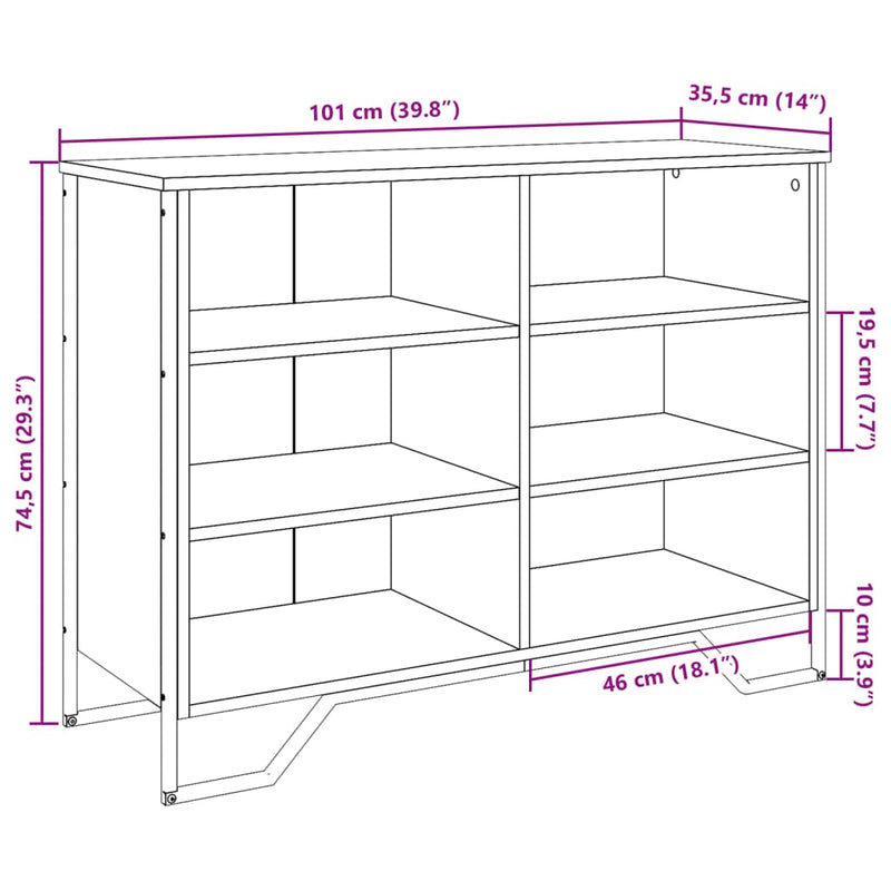 vidaXL fekete szerelt fa tálalószekrény 101 x 35,5 x 74,5 cm