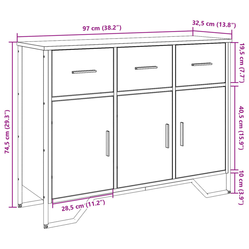 vidaXL fekete szerelt fa tálalószekrény 97 x 32,5 x 74,5 cm