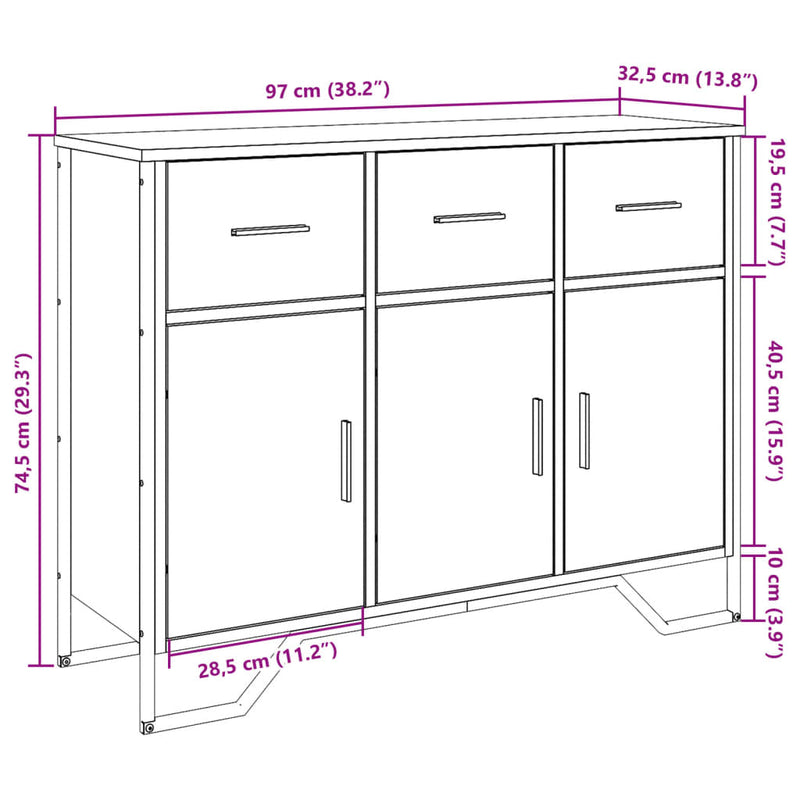 vidaXL füstös tölgy színű szerelt fa tálalószekrény 97 x 32,5 x 74,5cm