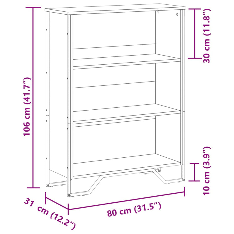 vidaXL szürke sonoma színű szerelt fa könyvespolc 80 x 31 x 106 cm