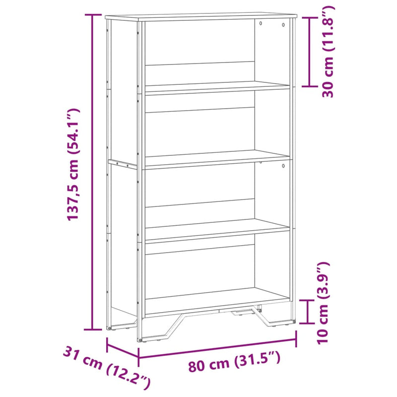 vidaXL füstös tölgy színű szerelt fa könyvszekrény 80 x 31 x 137,5 cm