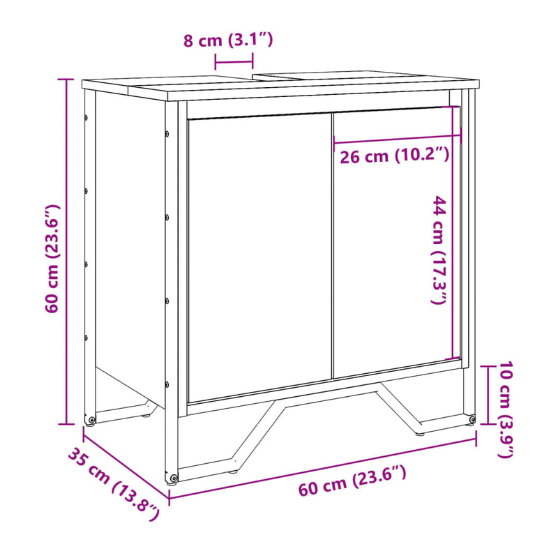 vidaXL fekete szerelt fa fürdőszobai mosdószekrény 60 x 35 x 60 cm