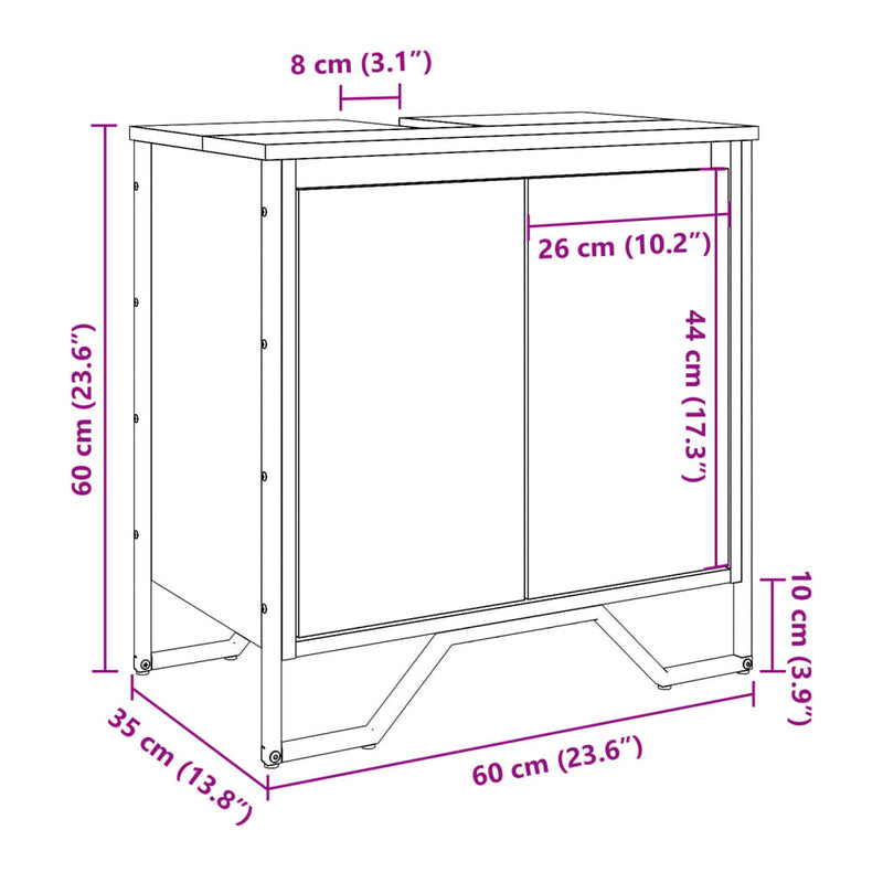 vidaXL sonoma tölgy szerelt fa fürdőszobai mosdószekrény 60x35x60 cm