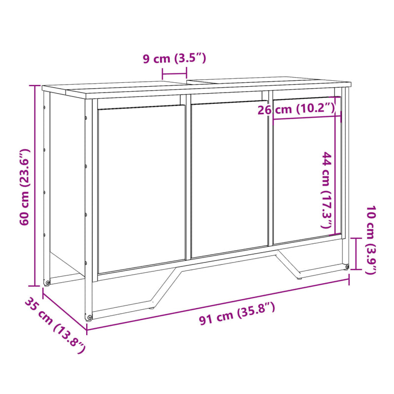 vidaXL fekete szerelt fa fürdőszobai mosdószekrény 91 x 35 x 60 cm