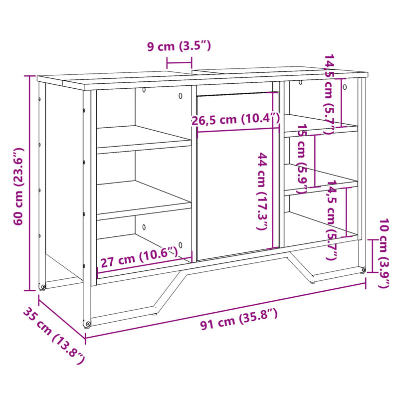 vidaXL fekete szerelt fa fürdőszobai mosdószekrény 91 x 35 x 60 cm