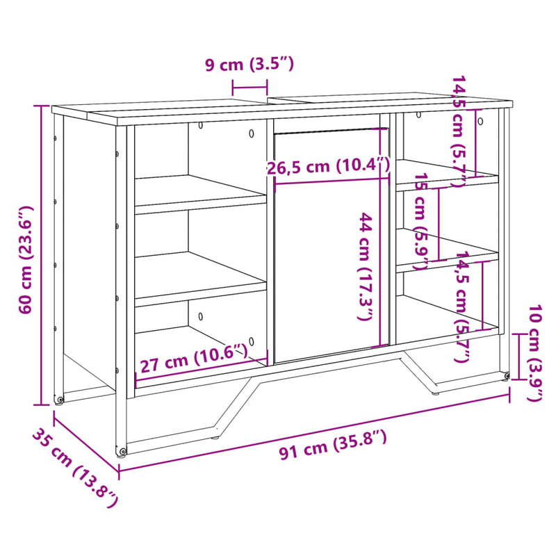 vidaXL szürke sonoma szerelt fa fürdőszobai mosdószekrény 91x35x60 cm