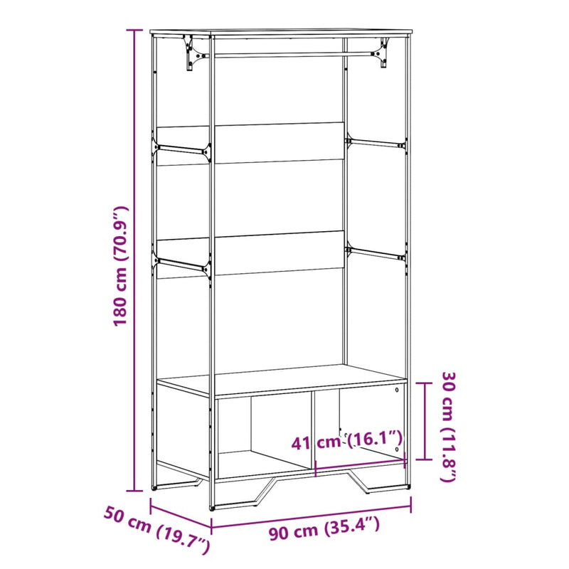 vidaXL fekete szerelt fa ruhásszekrény 90 x 50 x 180 cm