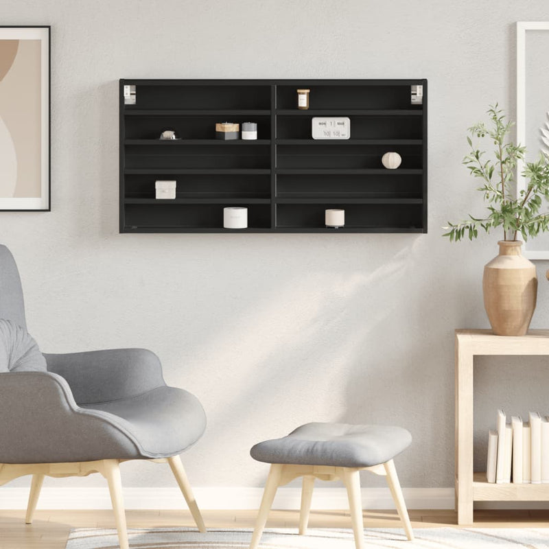 vidaXL fekete szerelt fa vitrinszekrény 100 x 8,5 x 50 cm