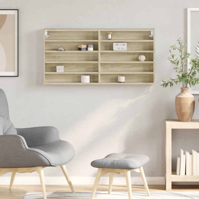vidaXL sonoma tölgy színű szerelt fa vitrinszekrény 100 x 8,5 x 50 cm