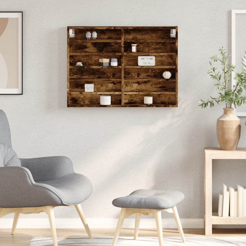 vidaXL füstös tölgy színű szerelt fa vitrinszekrény 80 x 8,5 x 58 cm