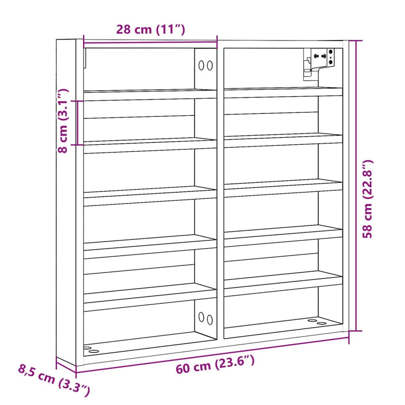 vidaXL fekete szerelt fa vitrinszekrény 60 x 8,5 x 58 cm