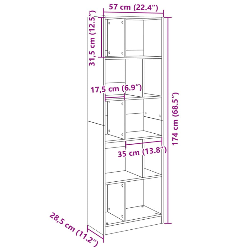 vidaXL barna tölgy színű szerelt fa könyvszekrény 57 x 28,5 x 174 cm