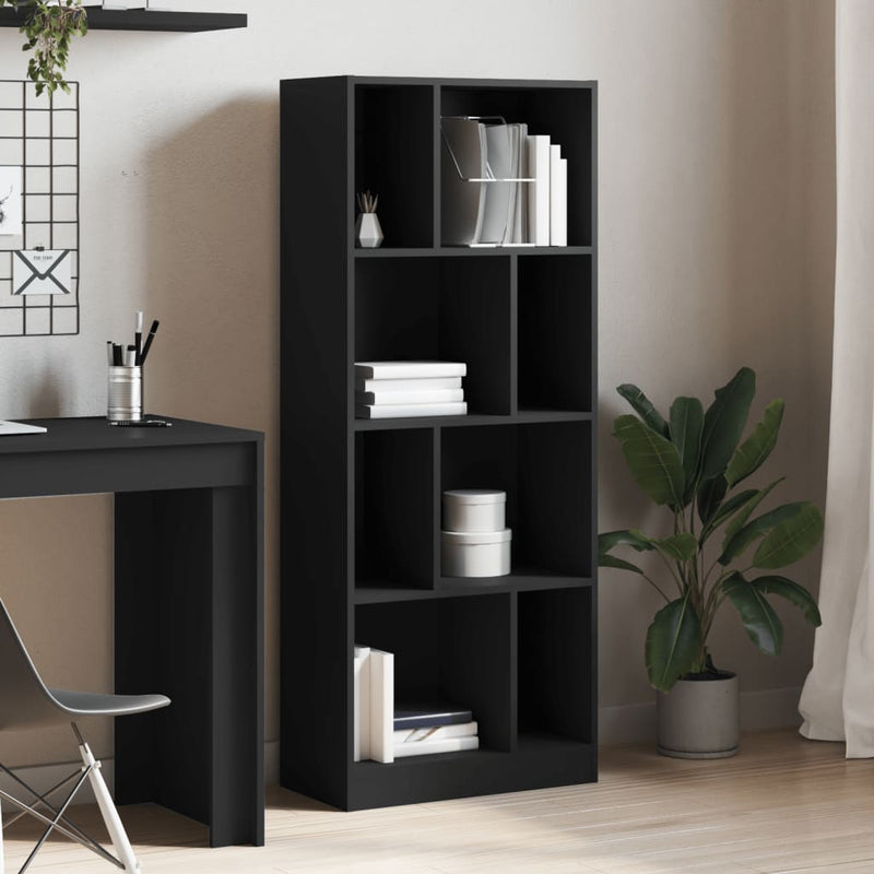 vidaXL fekete szerelt fa könyvszekrény 57 x 28,5 x 141 cm