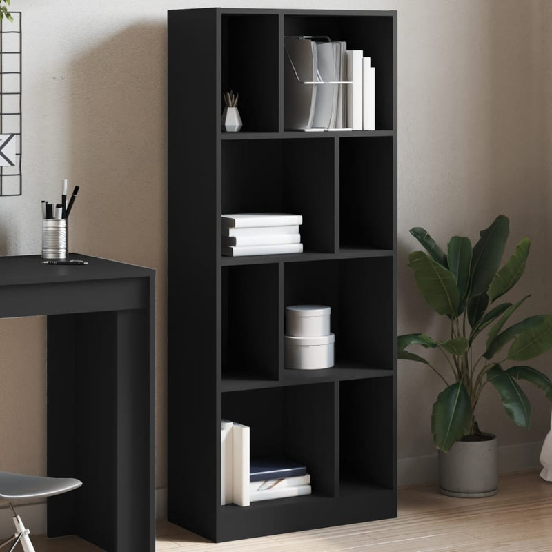vidaXL fekete szerelt fa könyvszekrény 57 x 28,5 x 141 cm