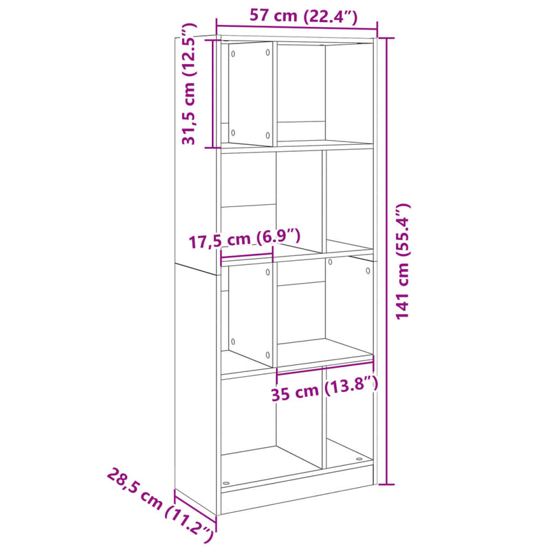 vidaXL betonszürke szerelt fa könyvespolc 57 x 28,5 x 141 cm