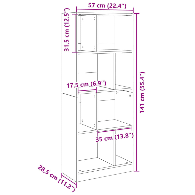 vidaXL szürke sonoma színű szerelt fa könyvespolc 57 x 28,5 x 141 cm