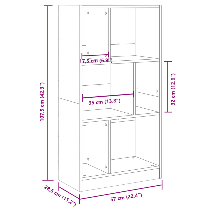 vidaXL barna tölgy színű szerelt fa könyvszekrény 57x28,5x107,5 cm