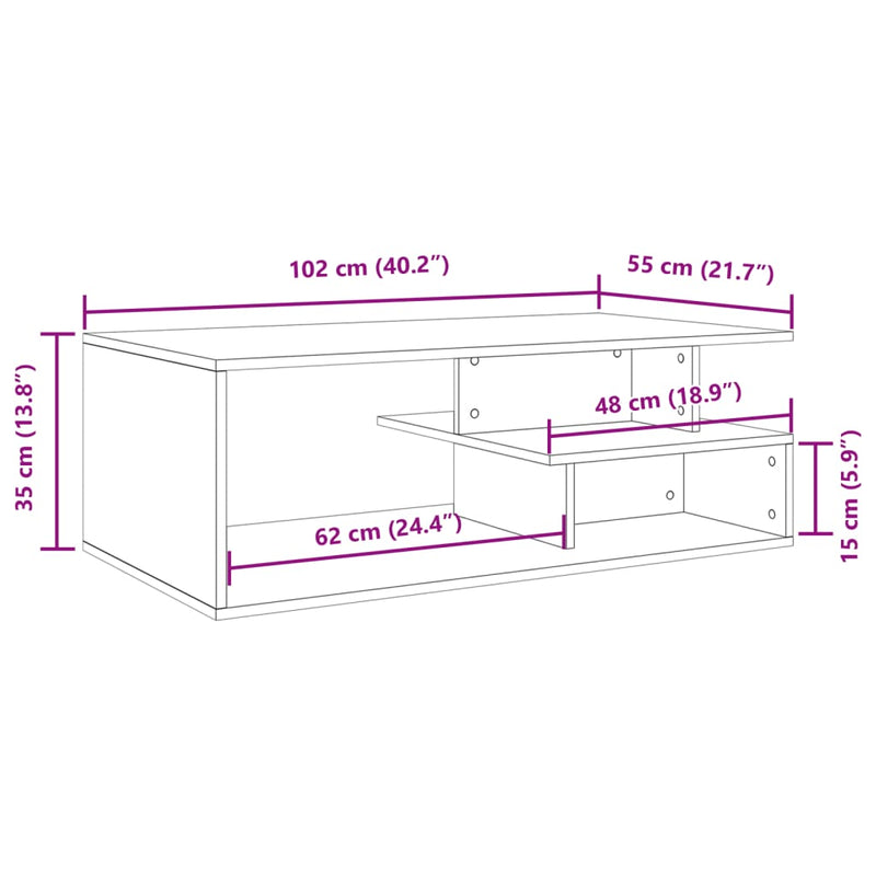 vidaXL sonoma tölgy színű szerelt fa dohányzóasztal 102x55x35 cm