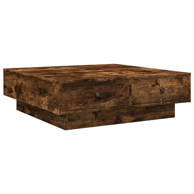 vidaXL füstös tölgy színű szerelt fa dohányzóasztal 90x90x28 cm