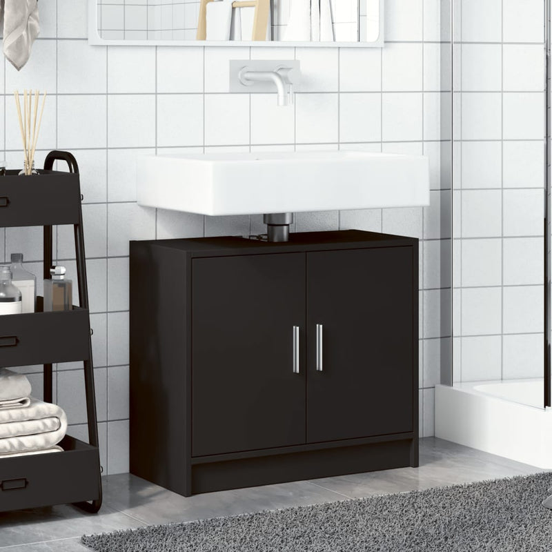 vidaXL fekete szerelt fa mosdószekrény 63 x 29 x 55 cm