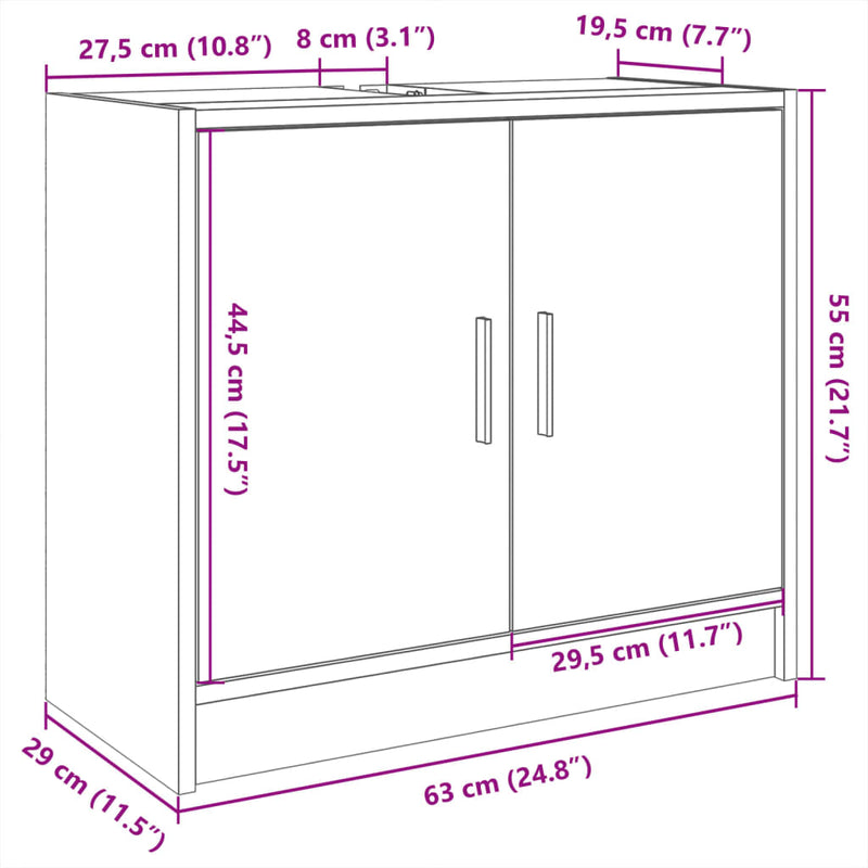 vidaXL sonoma tölgy színű szerelt fa mosdószekrény 63 x 29 x 55 cm