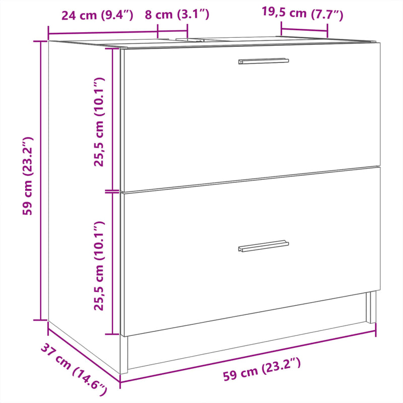 vidaXL fekete szerelt fa mosdószekrény 59 x 37 x 59 cm