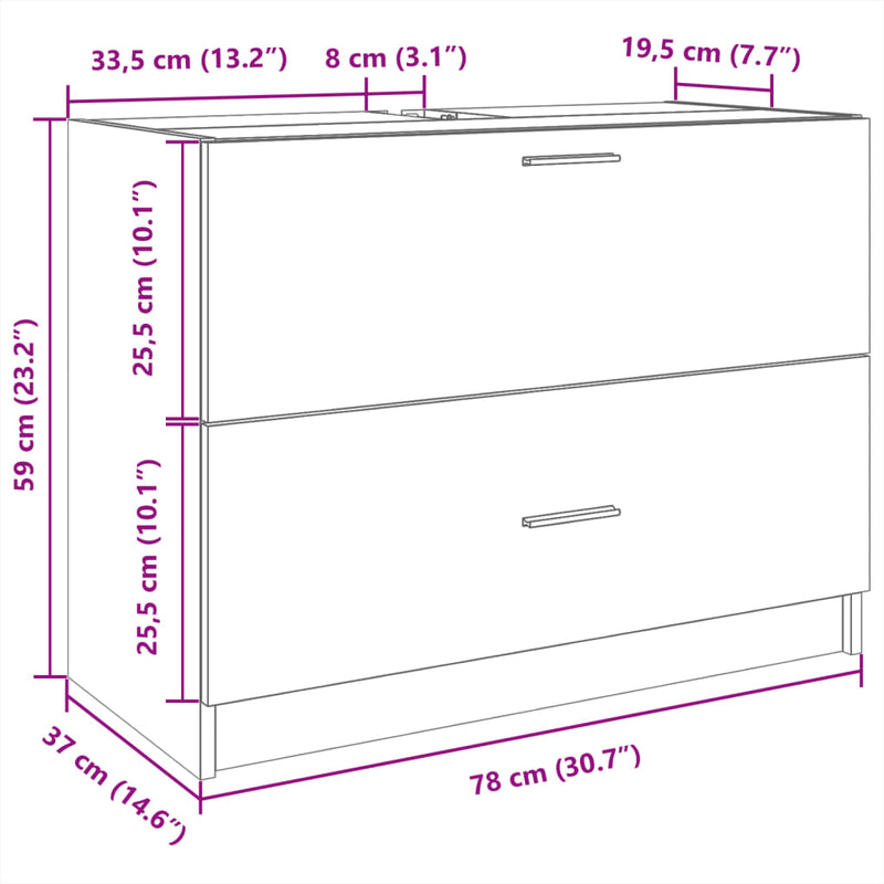 vidaXL fehér szerelt fa mosdószekrény 78 x 37 x 59 cm