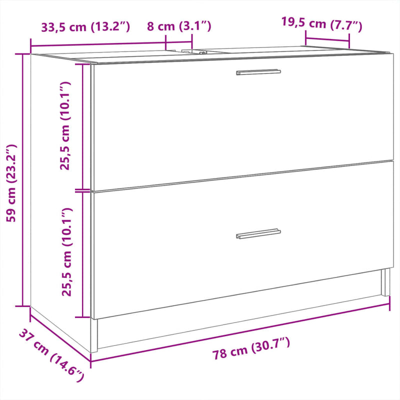 vidaXL fekete szerelt fa mosdószekrény 78 x 37 x 59 cm