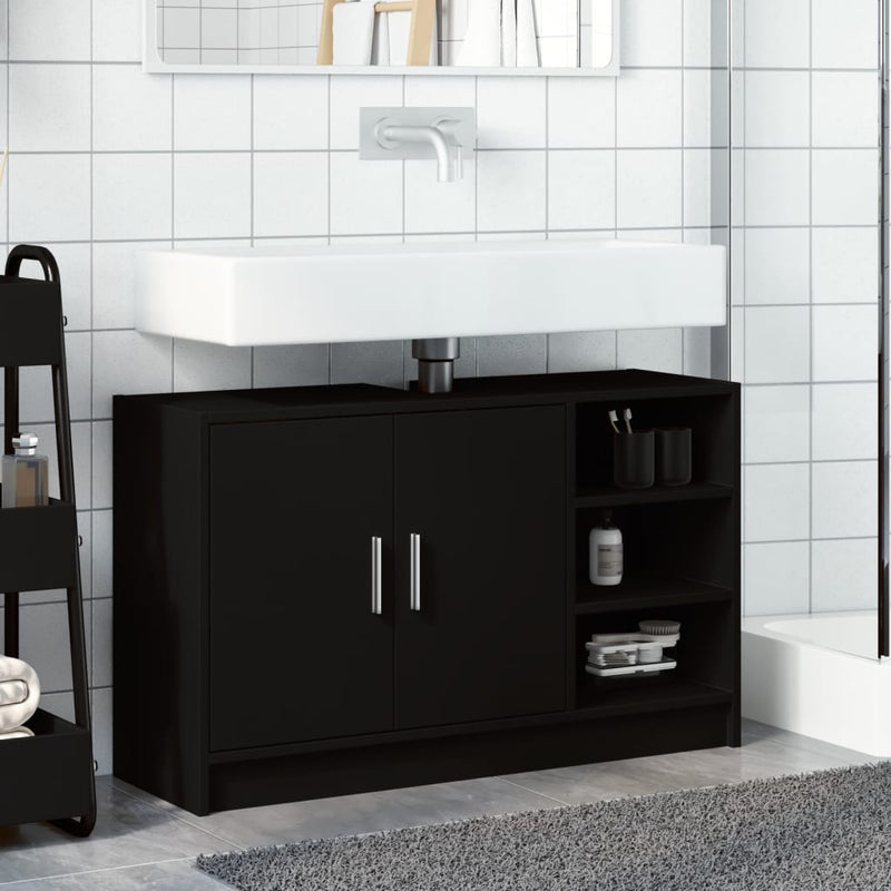 vidaXL fekete szerelt fa mosdószekrény 90 x 29 x 55 cm