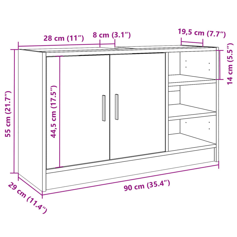 vidaXL fekete szerelt fa mosdószekrény 90 x 29 x 55 cm
