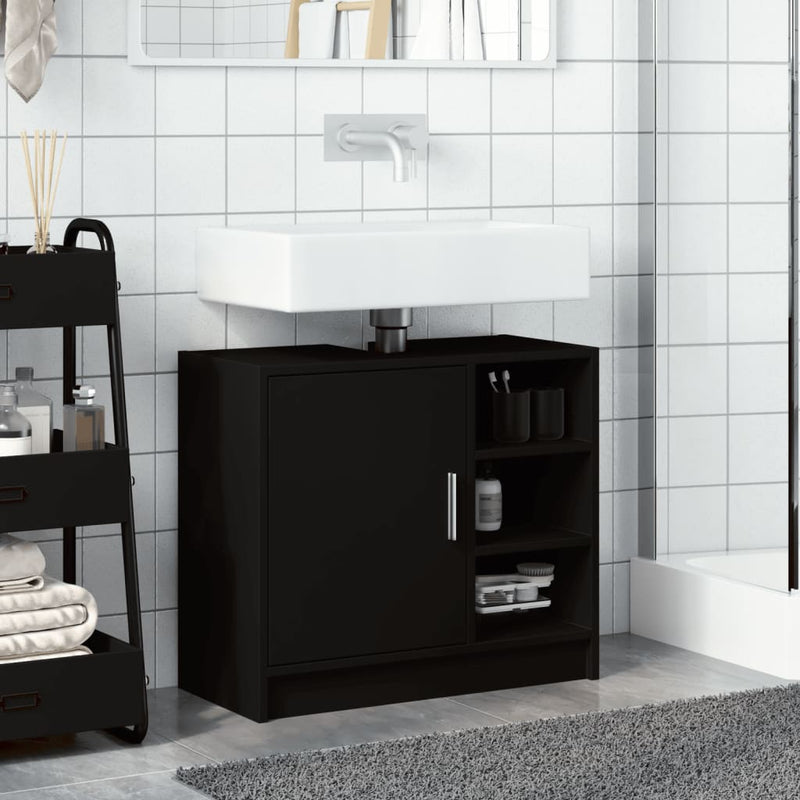 vidaXL fekete szerelt fa mosdószekrény 63 x 29 x 55 cm