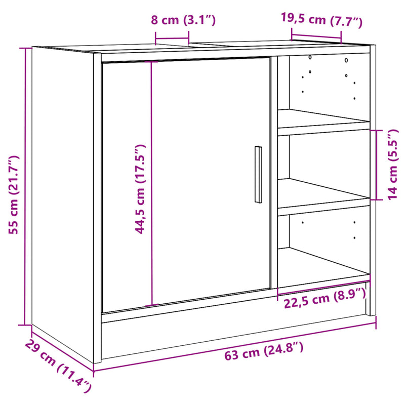 vidaXL sonoma tölgy színű szerelt fa mosdószekrény 63 x 29 x 55 cm