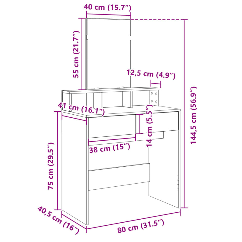 vidaXL fekete fésülködőasztal tükörrel 80 x 41 x 144,5 cm