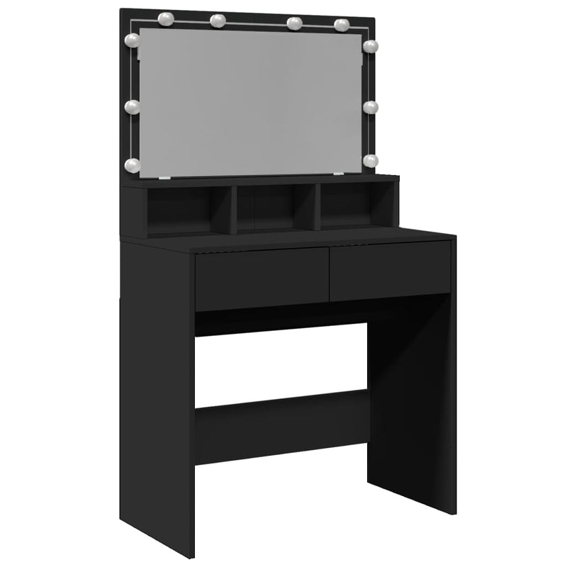 vidaXL fekete fésülködőasztal LED-del 80 x 41 x 134,5 cm