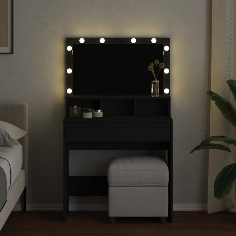 vidaXL fekete fésülködőasztal LED-del 80 x 41 x 134,5 cm