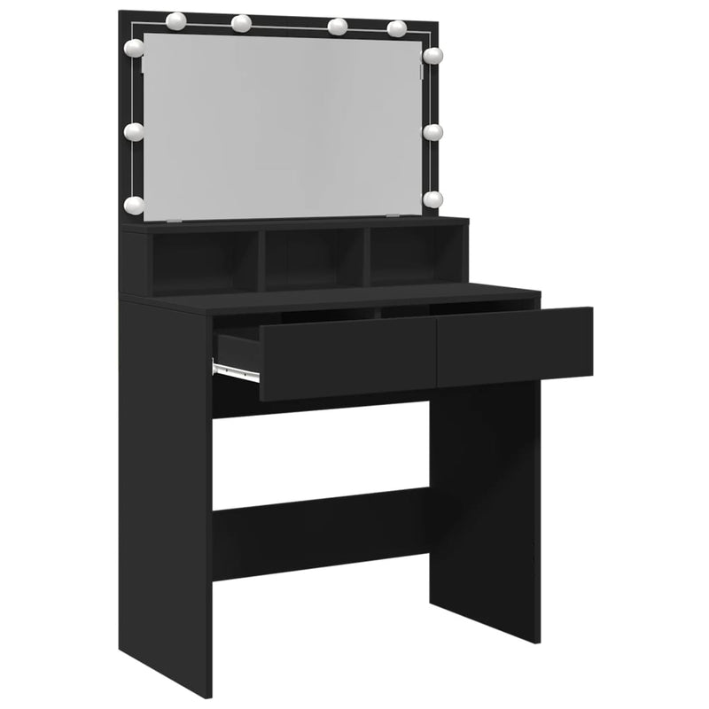 vidaXL fekete fésülködőasztal LED-del 80 x 41 x 134,5 cm
