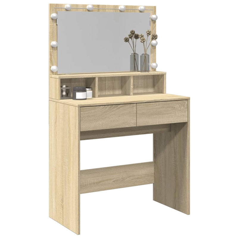 vidaXL sonoma tölgy színű fésülködőasztal LED-del 80 x 41 x 134,5 cm