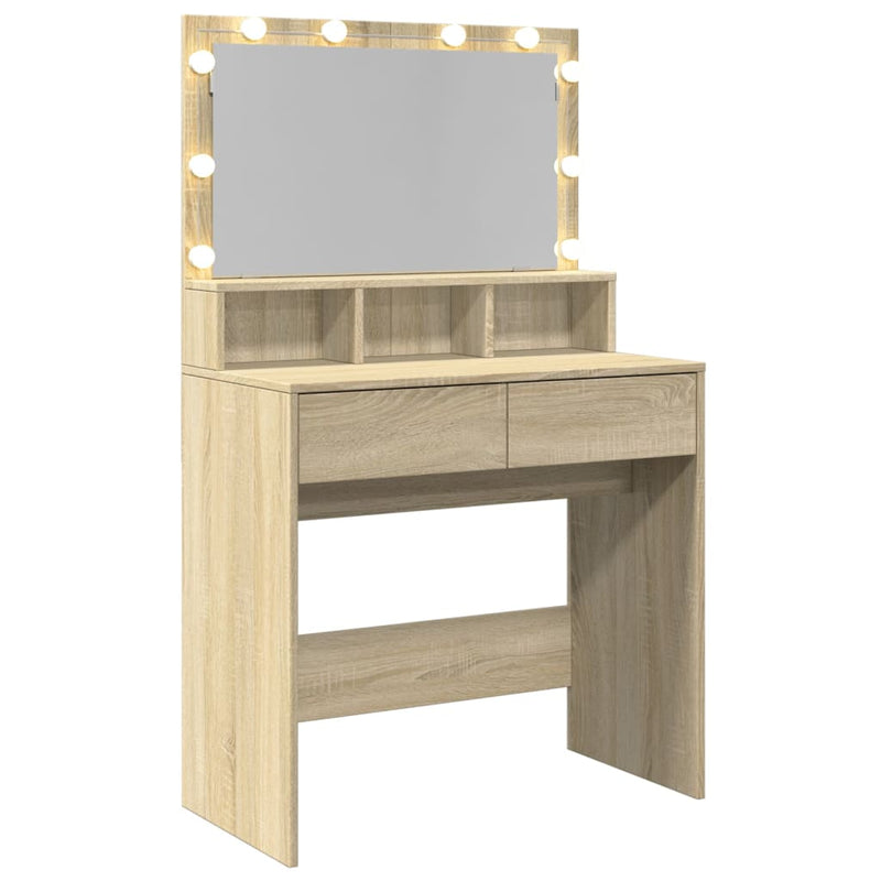vidaXL sonoma tölgy színű fésülködőasztal LED-del 80 x 41 x 134,5 cm