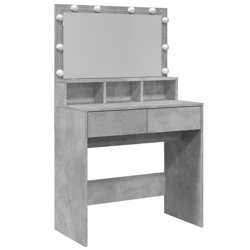 vidaXL betonszürke fésülködőasztal LED-del 80 x 41 x 134,5 cm