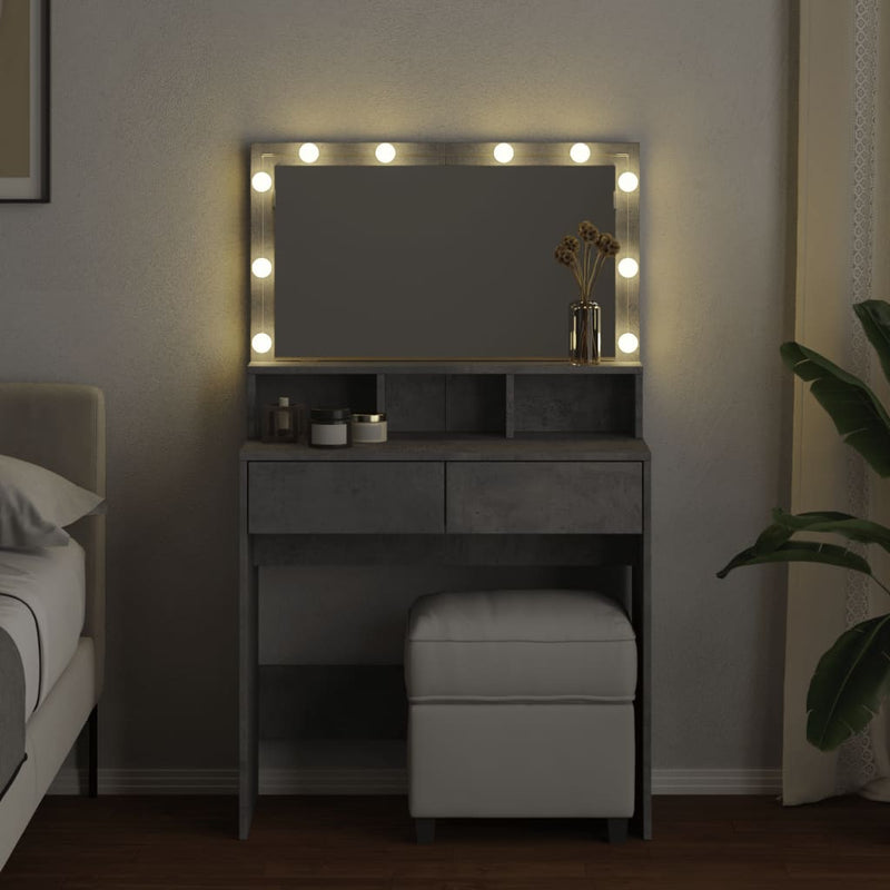 vidaXL betonszürke fésülködőasztal LED-del 80 x 41 x 134,5 cm