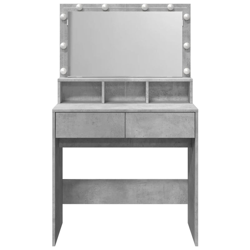 vidaXL betonszürke fésülködőasztal LED-del 80 x 41 x 134,5 cm